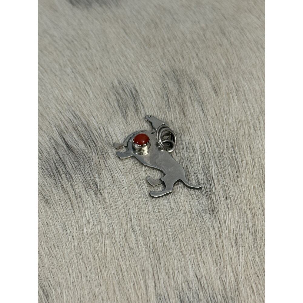 Sterling Silver Red Coral Hound Hot Dog Pendant FIGURAL Animal Paw 925 - Picture 2 of 9